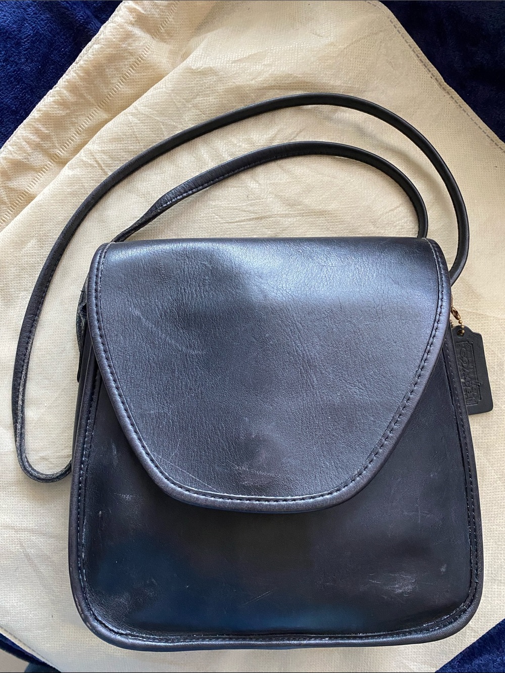 Coach Lindsay Black Leather Crossbody with Rounded Flap